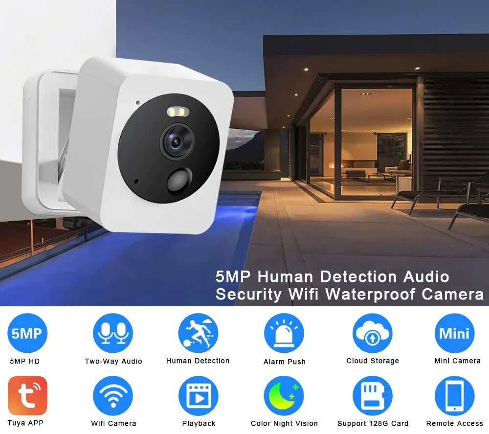 5MP Wifi Smart Home Baby Monitor Two Way Audio Mini Indoor Security IP Camera Waterproof CCTV Surveillance Block Camera Tuya APP