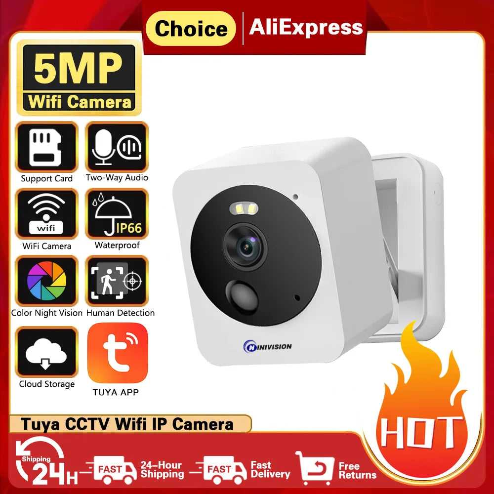 5MP Wifi Smart Home Baby Monitor Two Way Audio Mini Indoor Security IP Camera Waterproof CCTV Surveillance Block Camera Tuya APP