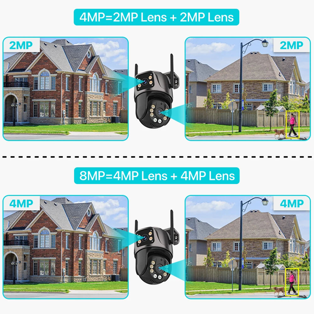 4K 8MP HD Wifi PTZ Camera Outdoor 4MP Dual Lens Dual Screen AI Auto Tracking IP Camera CCTV Audio Video Surveillance P2P iCSee