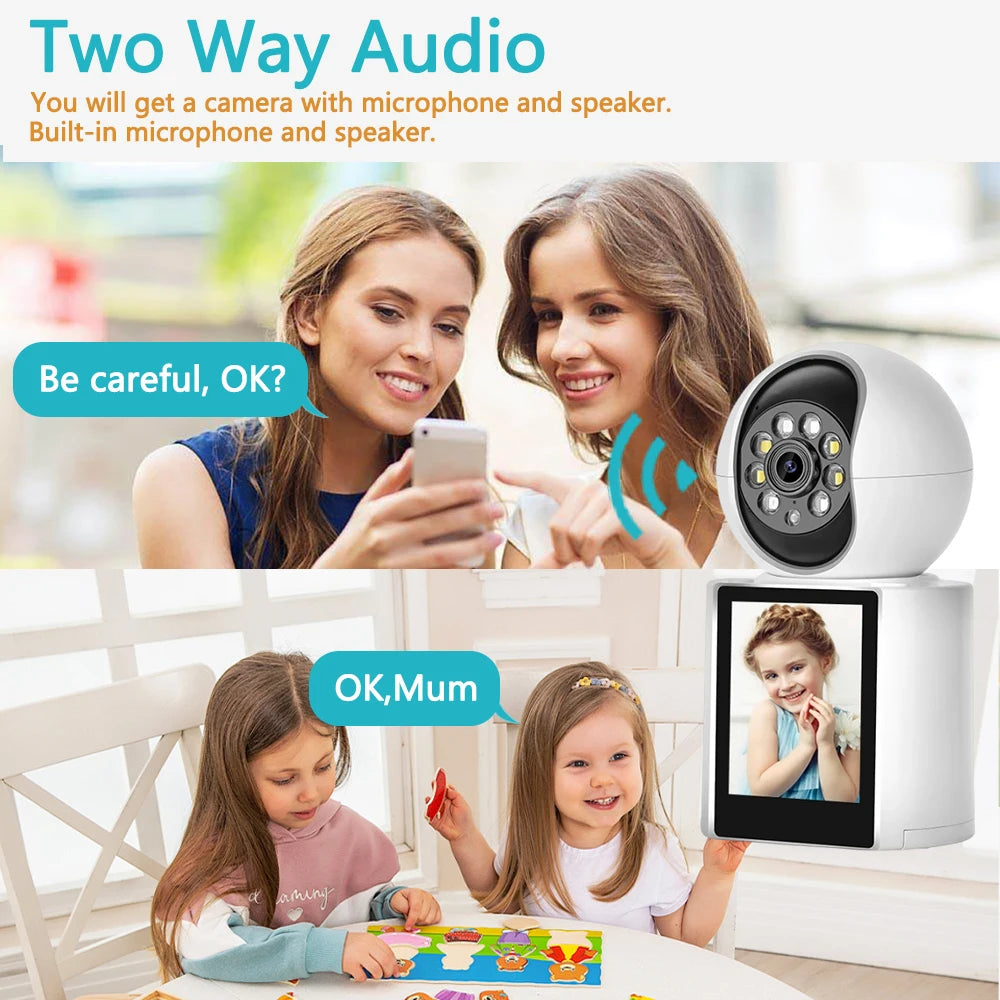 5MP Wifi Camera Baby Monitor HD 2.4 inch Screen Smart Home Security Camera Twao Way Audio Video Calling PTZ Wifi IP Camera ICsee