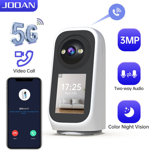 JOOAN 3MP PTZ Wifi Camera Video Call with 2.8 Inch Screen Baby Cry Sound Detection 5G WiFi Security IP Camera Smart Baby Monitor