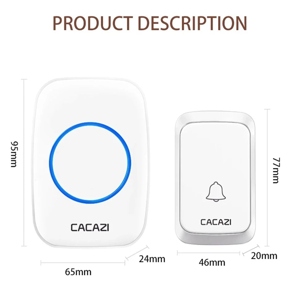 CACAZI A06 DC battery-operated Wireless Waterproof Doorbell 300M Remote 36 chimes Cordless Home Cordless Call Bell