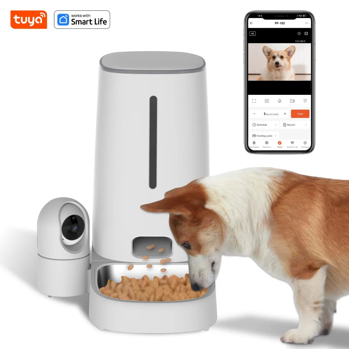 Wi-Fi Enabled 4L Pet Feeder for Cats and Dogs,APP Control,Stainless Steel Bowls,Low Food Alarm,For IPETMON/Tuya /smart lifeAPP