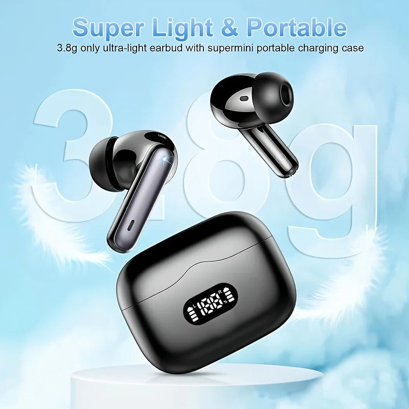 Wireless Earphone 40dB Noise Cancelling Bluetooth 5.3 Headphone 6 Mic ENC with LED Display HD Call TWS Earbuds Transparency Mode