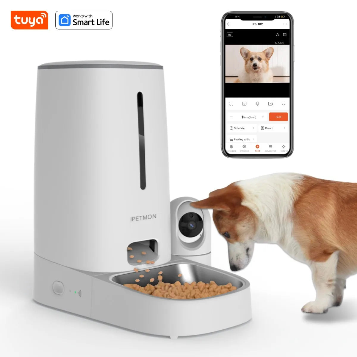 Wi-Fi Enabled 4L Pet Feeder for Cats and Dogs,APP Control,Stainless Steel Bowls,Low Food Alarm,For IPETMON/Tuya /smart lifeAPP