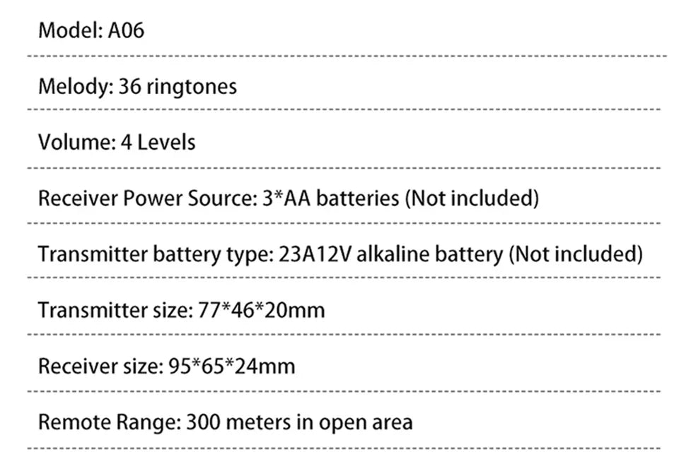 CACAZI A06 DC battery-operated Wireless Waterproof Doorbell 300M Remote 36 chimes Cordless Home Cordless Call Bell