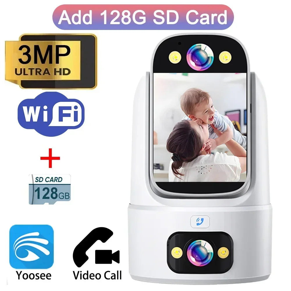 3MP WIFI IP Camera HD Baby Monitor Camera 2-Way Video Call Color Night Vision One Key Click Call CCTV PTZ Wireless Smart Camera