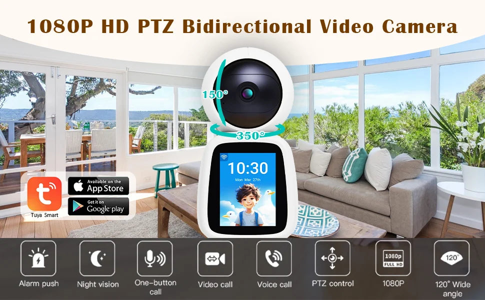 4MP WIFI Camera PTZ Indoor TUYA Two-way Voice and Video Call with Screen 2MP Mobile Detection Security Surveillance Camera TUYA