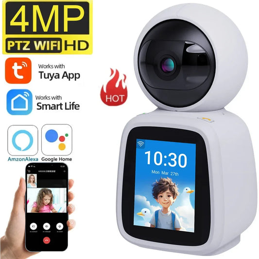 4MP WIFI Camera PTZ Indoor TUYA Two-way Voice and Video Call with Screen 2MP Mobile Detection Security Surveillance Camera TUYA