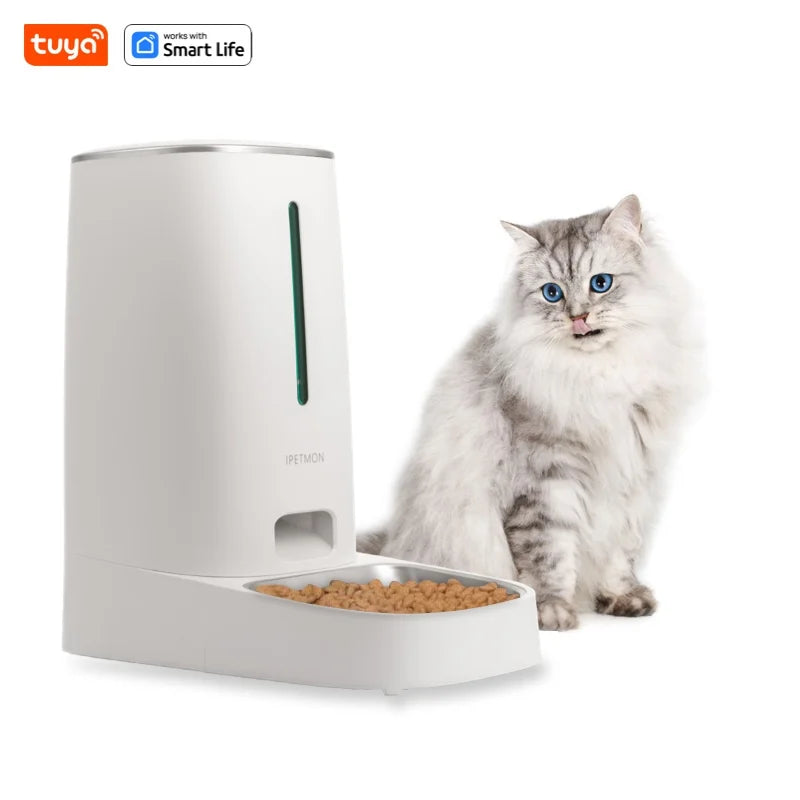 Wi-Fi Enabled 4L Pet Feeder for Cats and Dogs,APP Control,Stainless Steel Bowls,Low Food Alarm,For IPETMON/Tuya /smart lifeAPP