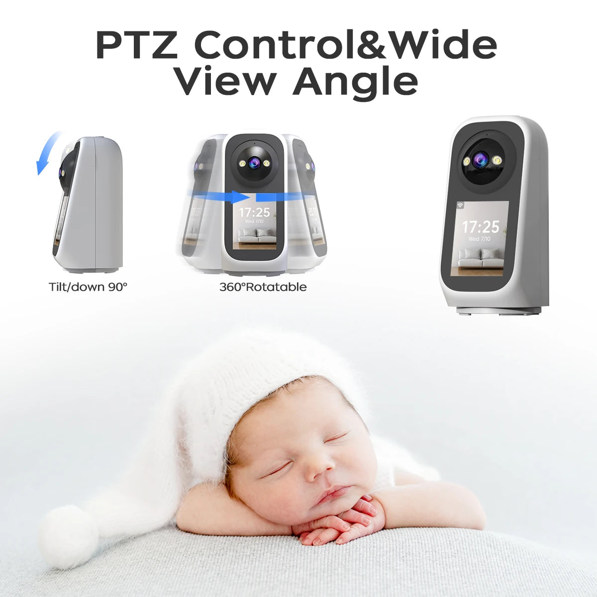 JOOAN 3MP PTZ Wifi Camera Video Call with 2.8 Inch Screen Baby Cry Sound Detection 5G WiFi Security IP Camera Smart Baby Monitor