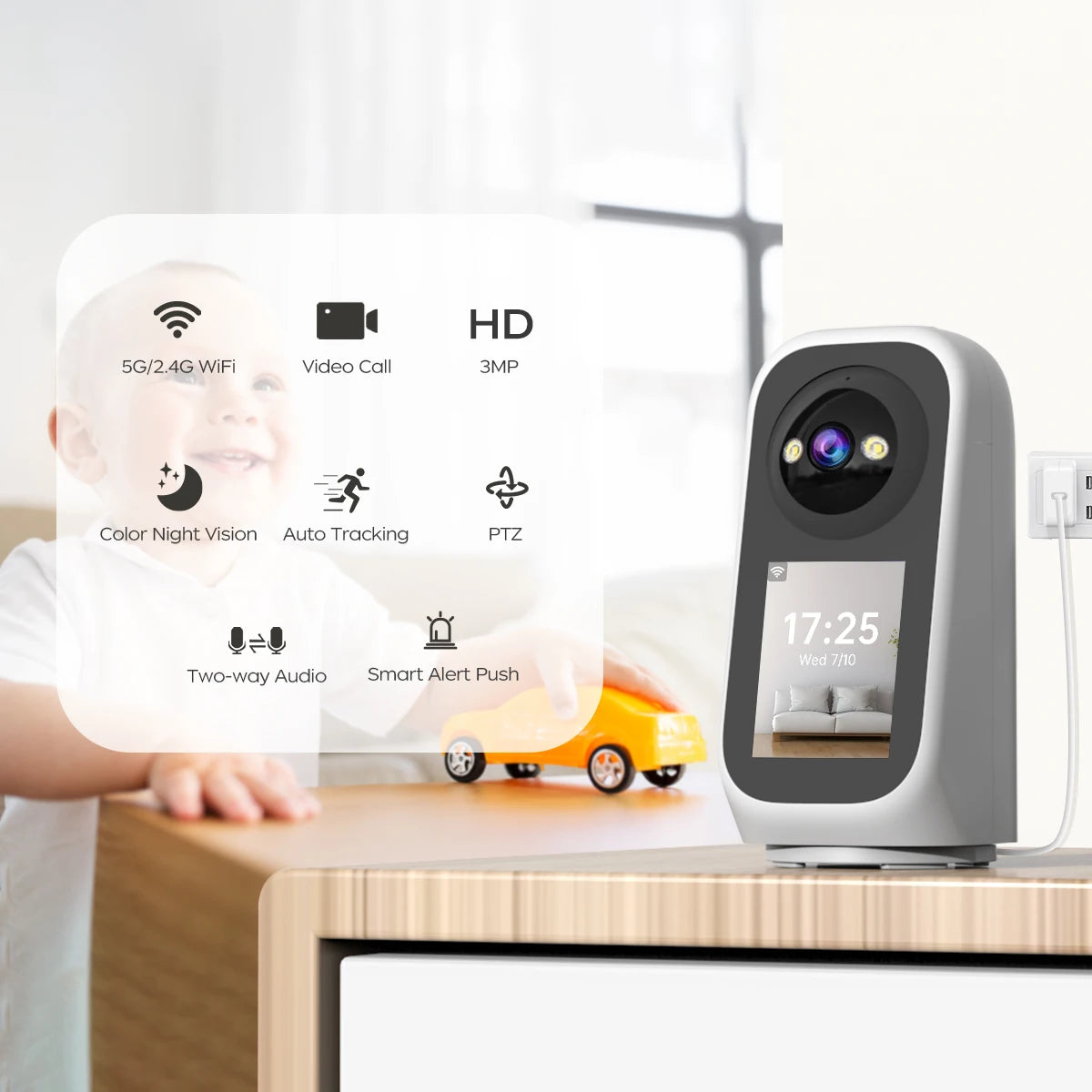 JOOAN 3MP PTZ Wifi Camera Video Call with 2.8 Inch Screen Baby Cry Sound Detection 5G WiFi Security IP Camera Smart Baby Monitor